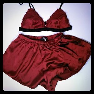 Missguided Maroon Silk Top and Bottom Set VDAY 🥀